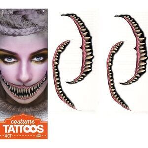 Unisex Halloween Costume Realistic 3D Scary Smile with Sharp Teeth Tattoo 4-Kits